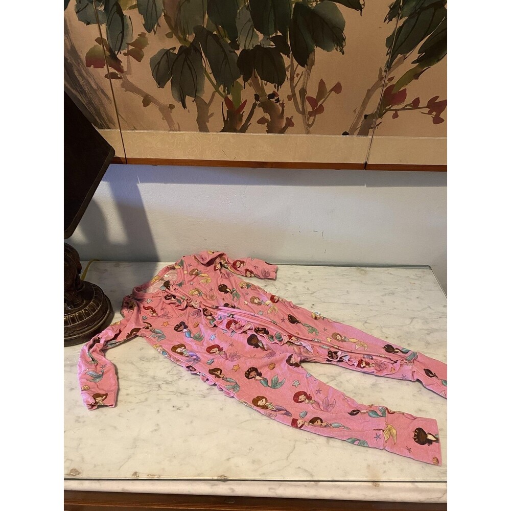 Posh Peanut One Piece Pajamas Girls 3-6 Months Pink Mermaid Ruffle Zip Bamboo